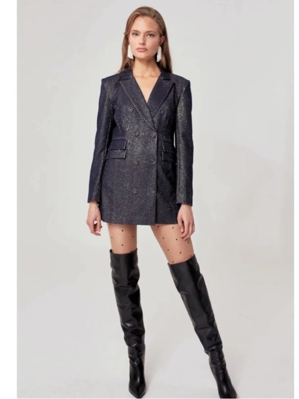 C/MEO Collective Blazer Women’s XS  Jacket By Night Glitter Sparkle Navy Blue